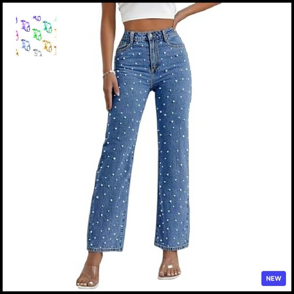 High Waisted Boyfriend Jeans Wide Leg Straight Denim Pants Y2K Chic Casual - Picture 2 of 8